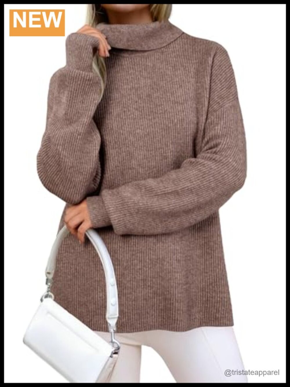 Women's Wool Blend Turtleneck Oversized Ribbed Sweater